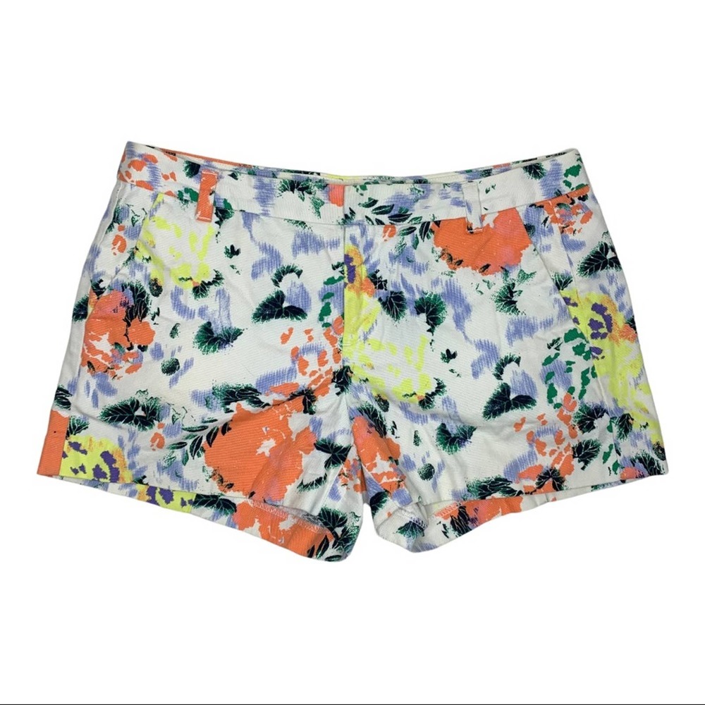 GAP Floral Clean Front White Floral 100% Cotton Shorts Size Small